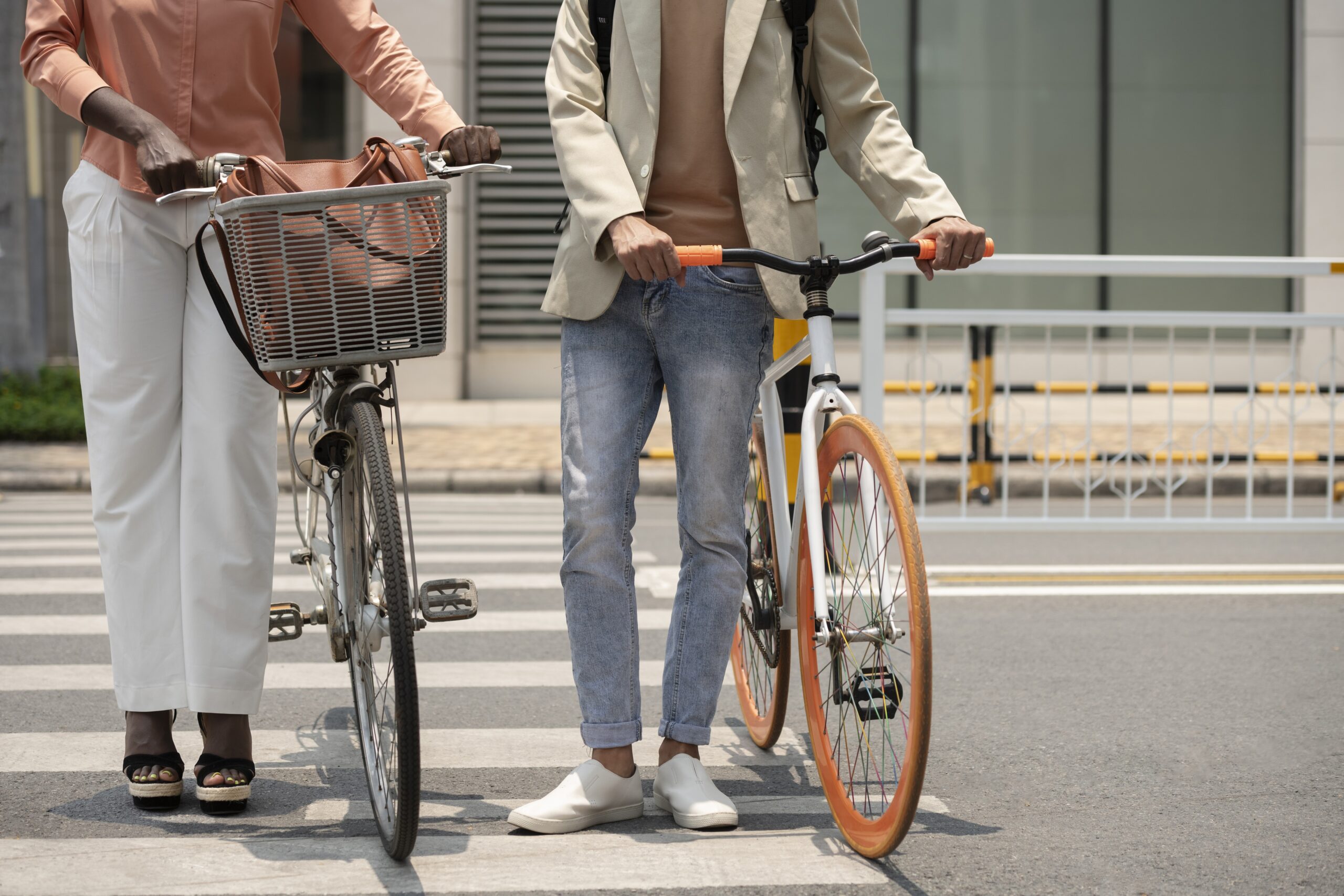people-going-work-bicycle-front-view
